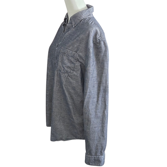 Express Women's L Gray Button-Up Shirt Long Sleeve Buttoned Collar Chest Pocket - Picture 2 of 16